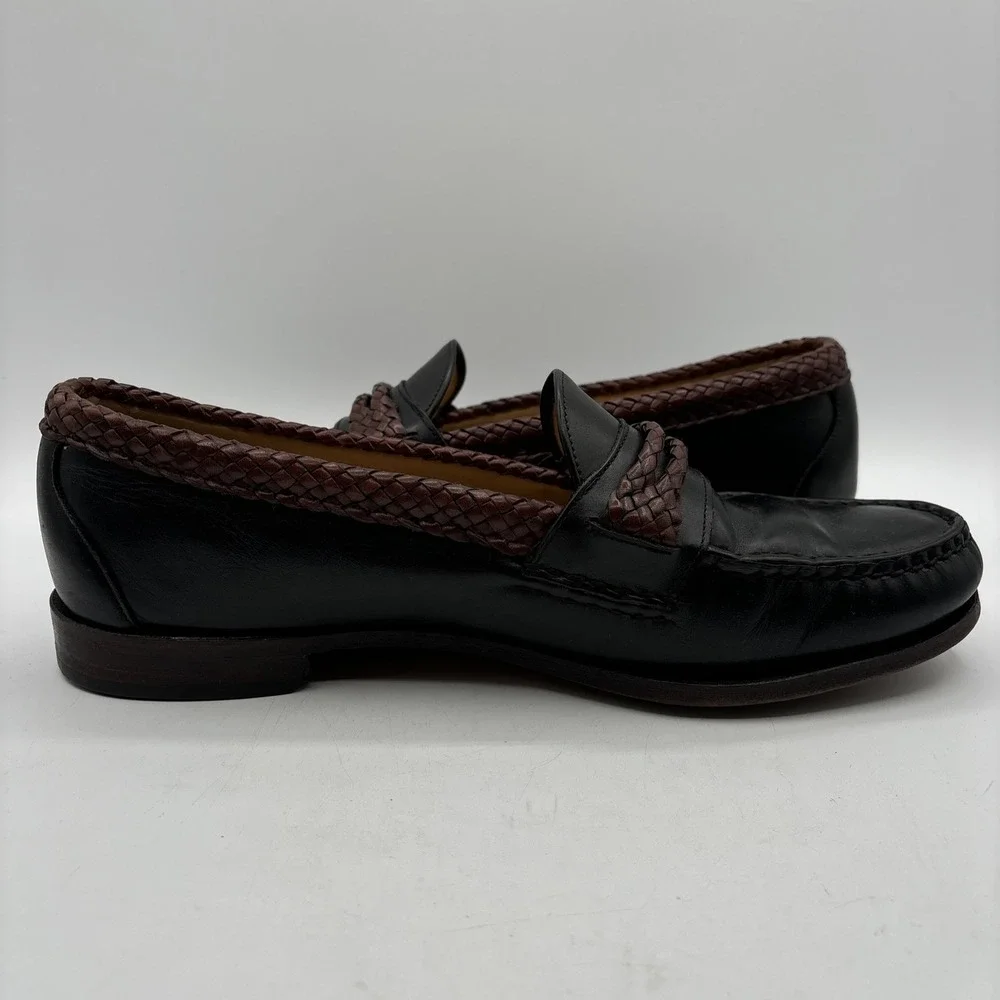 Allen Edmonds‎ Black Brown Braided Newcomb Leather Loafers Men's 12 D